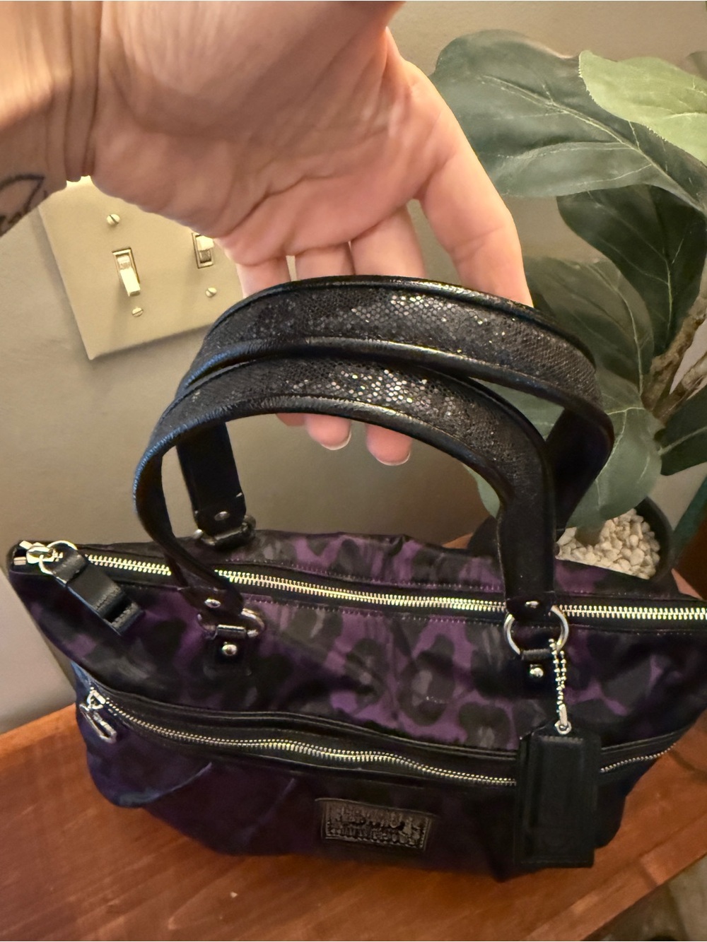 Coach Poppy F20048 Purple Black Ocelot Leopard Tote Y2K Rare - Picture 7 of 14